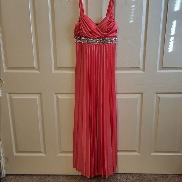My Michelle sleeveless peach silk maxi prom dress - Picture 1 of 7